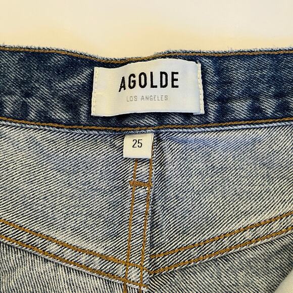 AGOLDE Parker Long Short 25 Medium Wash Wheel Cutoff Button Fly 4" Inseam - Picture 7 of 12